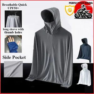 UPF50+ Ice Silk Sunscreen Jacket Breathable Quick Drying Anti UV Pria Protection Outdoor Fishing Jacket 3 Colors