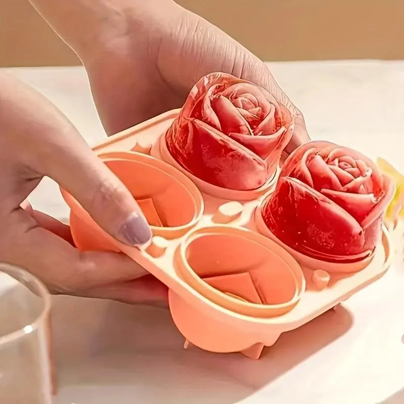 4 Grid Rose Shaped Ice Cube Mold, 1 Count Multi-purpose Chocolate Jelly Ice Molds, Kitchen Refrigerator Supplies for Bakery 4