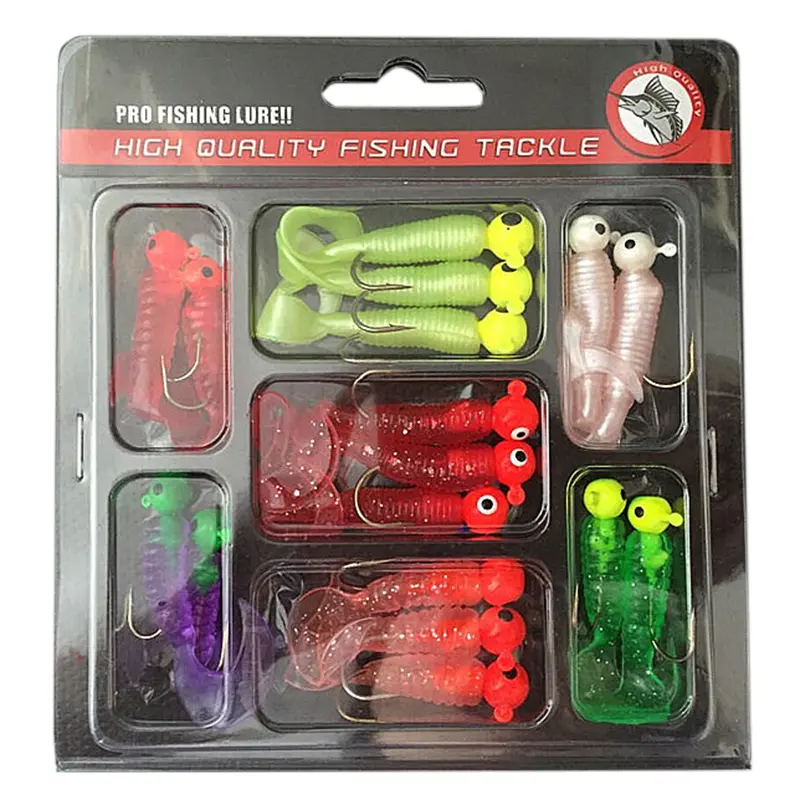 Bộ Mồi Câu Cá, 17 Món, Mồi Câu Cá, Mồi Đuôi Đơn, Lưỡi Câu Đầu Chì Jig, Bẫy Sâu Mềm