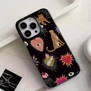 Casing untuk iPhone 17 16 15 13 11 14 12 Pro Max X XS Max XR 7 8 Plus Motif Bunga Vintage Macan Tutul Mata Lembut Tahan Guncangan