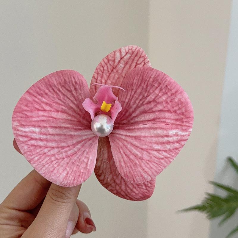 Product Introduction of Elegant Phalaenopsis Flower Hair Clip, Side Bangs Hairpin For Women, New Arrival Forehead Pearl Hair Ornament 9