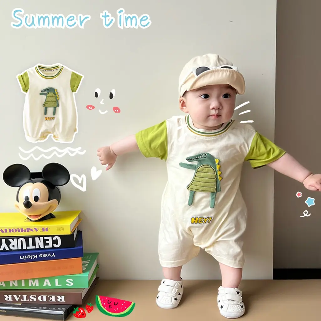 Áo Liền Quần ngắn Tay Cho Em Bé Trai Bé Gái, Hàng Mới Về Mùa Hè, Chất Liệu Bông, Thiết Kế Cá Sấu Hoạt Hình, Siêu Đẹp Trai, Phong Cách Hàn Quốc, Thích Hợp Cho Em Bé 0-24 Tháng