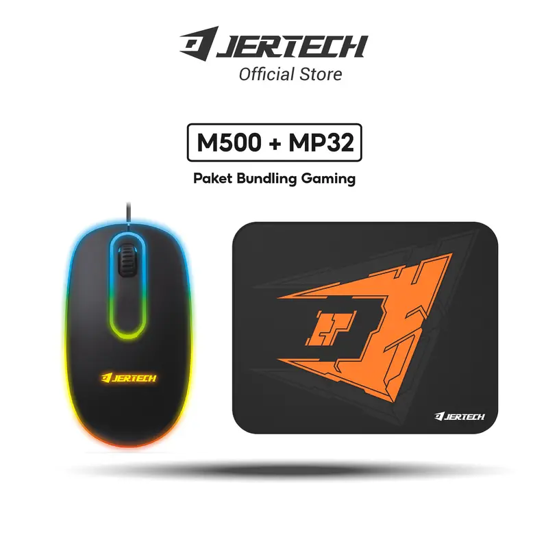 JERTECH Paket Bundle Mouse Gaming M500 Plus Mousepad Computer MP32 Lampu LED RGB Kabel Optical Button 0
