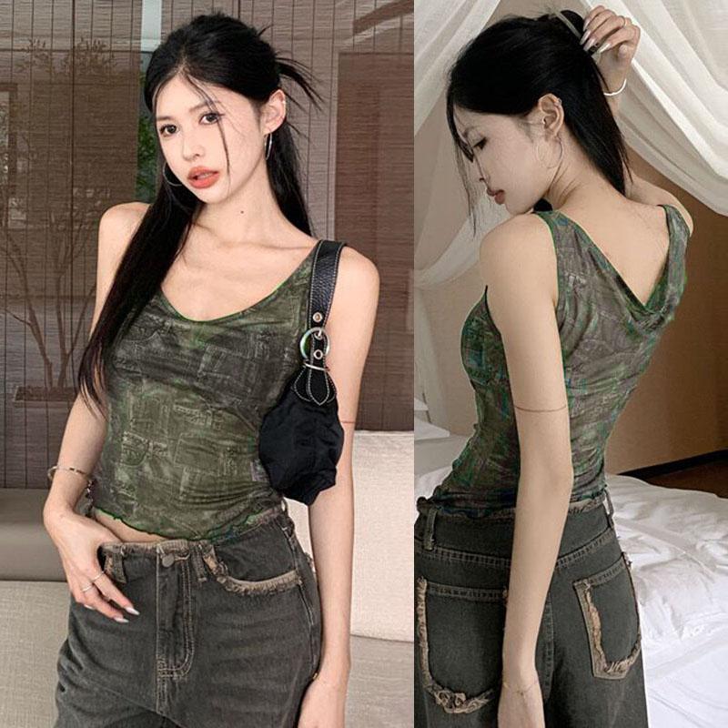Product Introduction of Áo Hở Eo Vừa Vặn Mùa Hè, Dành Cho Nữ, Không Tay, Cổ Chữ U, Lưng Hở, In Họa Tiết Cổ Điển Áo Ba Lỗ 36