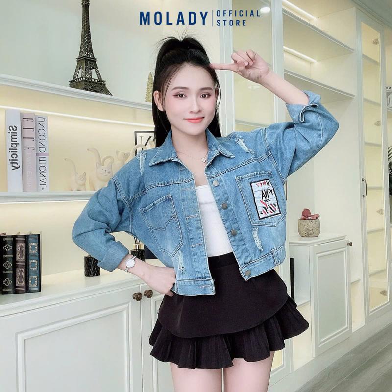 Áo Khoác Jean Nữ MOLADY K306 Thiết Kế Phong Cách Thời Trang Thêu Chữ Top Jacket Cotton 1
