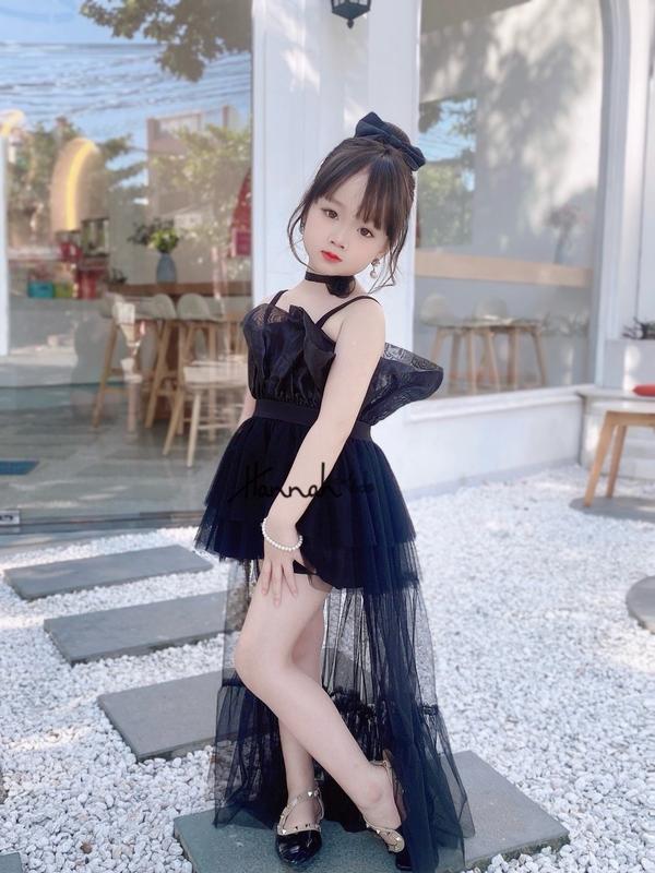Đầm Công Chúa Đuôi Cá Cho Bé, Váy Đen Đuôi Tôm Cho Trẻ Em, Đầm Cô Dâu Kèm Nơ Bé Gái, Váy Công Chúa Dự Tiệc 2 Dây Màu Đen/Trắng/Đỏ/Xanh Đuôi Cá Cho Bé 8-40kg HANNAH KIDS