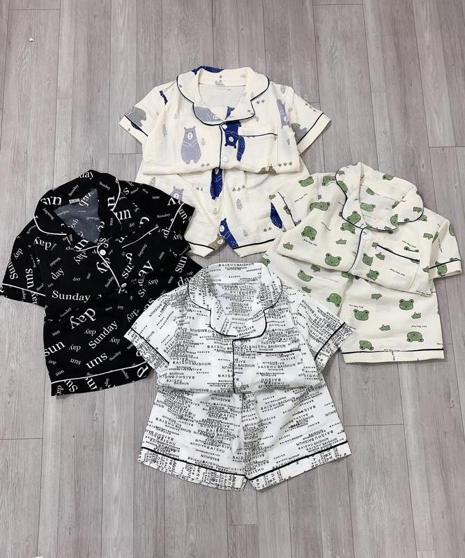  Shop Bé Baby Bộ Pijama Lụa và Đũi Xốp Cộc Tay Cho Bé Trai 8-35kg   Không được chọn mẫu   