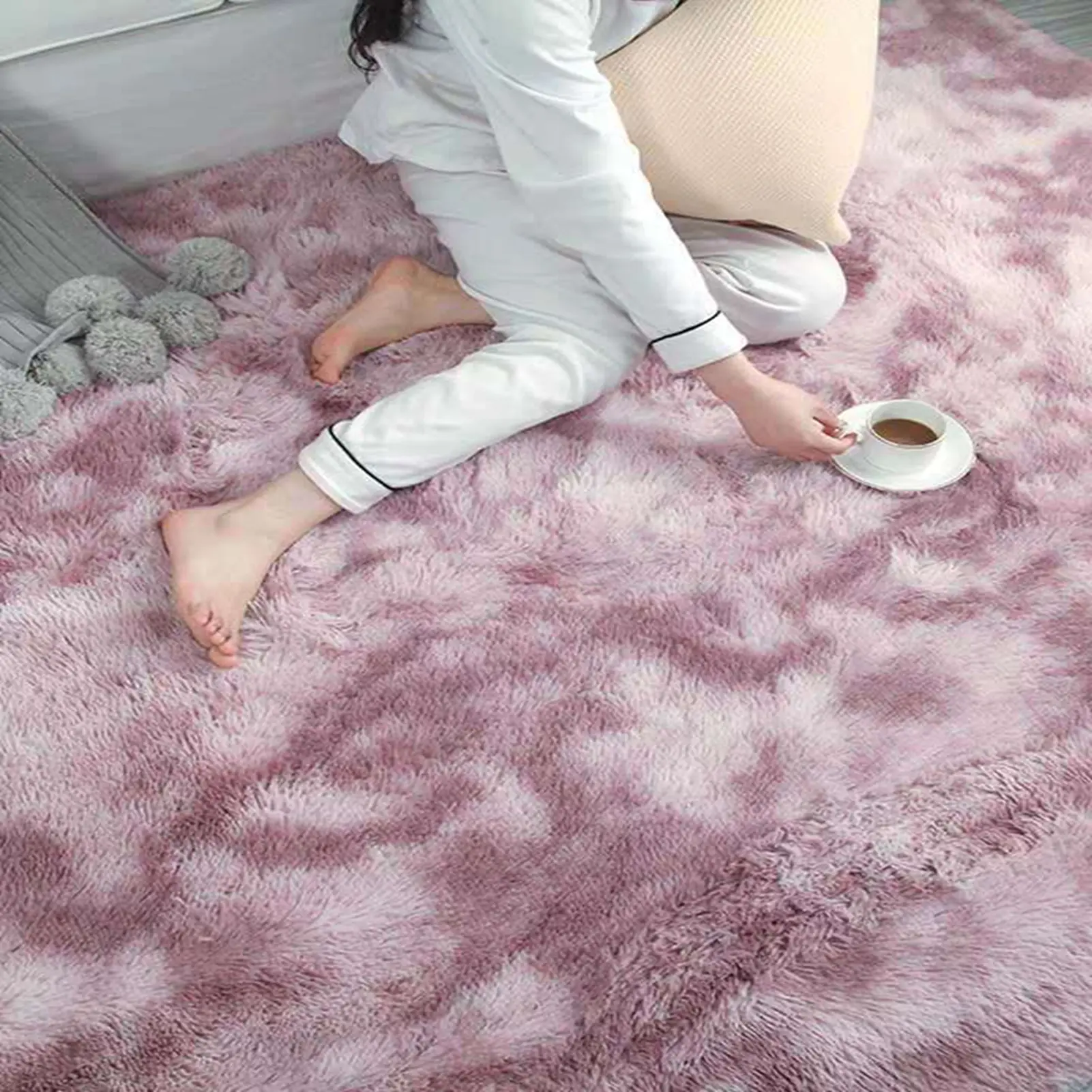Cute Shaggy Bedside Blanket Floor Mat Carpet Household Living Room Bedroom Decor