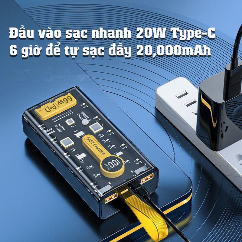 Pin sạc dự phòng 20000mAh 120W sạc siêu nhanh, dung lượng lớn, sạc an toàn, thiết kế trong suốt, Fusion X. 9