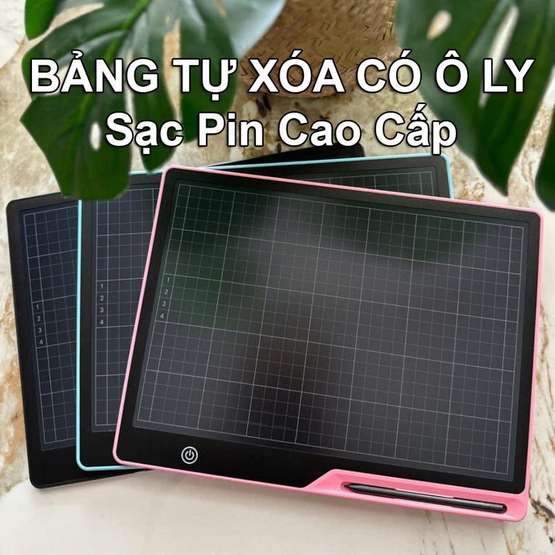 Bảng Vẽ Tự Xóa Có Ô Ly Sạc Pin Cao Cấp Bảng Viết Tự Xóa Thông Minh Kẻ Ô Ly Đơn Sắc Bảng LCD 16 Inch