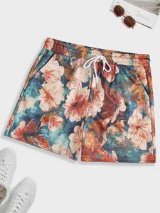 Men's Floral Print Beach Shorts, Regular Fit Casual Comfy Breathable Quick Drying Swim Shorts for Summer, Men's Shorts for Beach Vacation