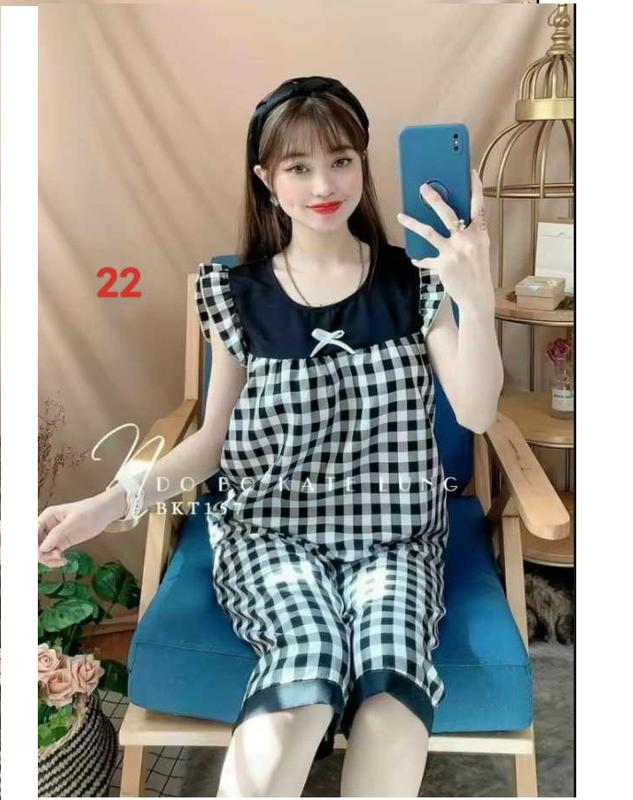 Bộ lững nữ caro, 32kg đến 56kg, Vải Kate mềm, KEN SHOP 1110 ảnh thật, được kiểm hàng Nữ Women Áo Top 3