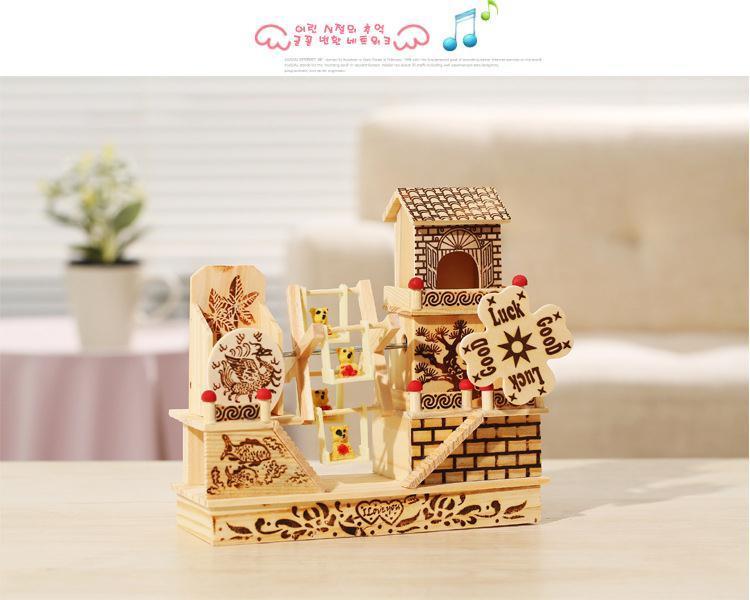 Product Introduction of Three-Story Cottage Windmill Music Box Ornament Creative Desktop Decoration Wooden Eight Tones Student Couple Gift 4