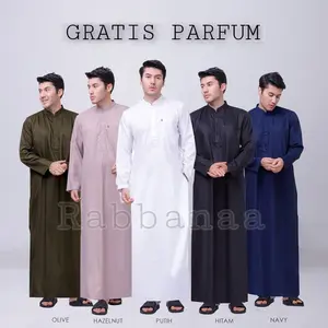Jubah gamis pria dewasa model haramain bahan Katun adem serap keringat Muslim Panjang