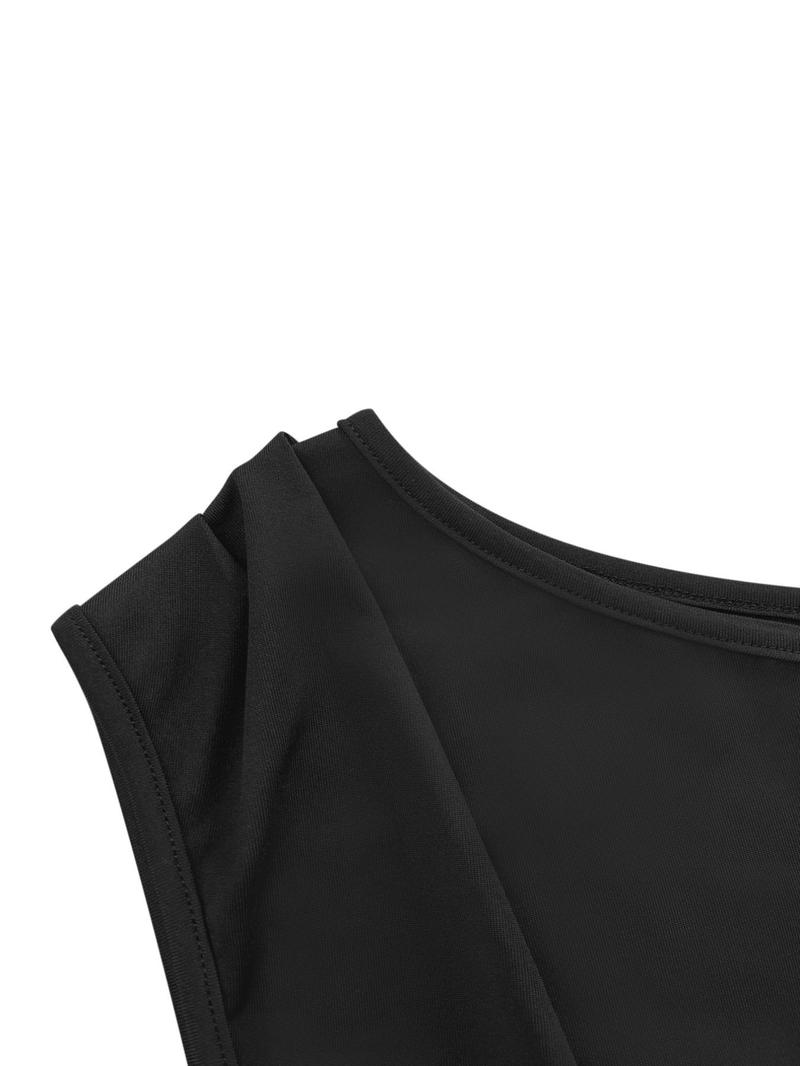 Product Introduction of Women's Solid Color Asymmetrical Neck Ruched Crop Top, Casual Sleeveless Top for Summer, Ladies Clothes for Daily Wear 6