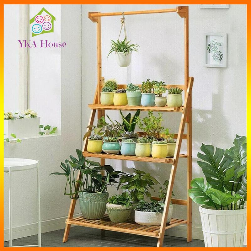 Kệ Để Chậu Cây Hoa Ban Công,Trong Nhà, Kệ Trưng Bày, Giá Sách Tổng Hợp.Thiết Kế 3 Tầng Gỗ Tre Từ Thiên Nhiên Bền Chắc Chống Ẩm Mốc Thân Thiện Môi Trường Ykahouse Kitchen
