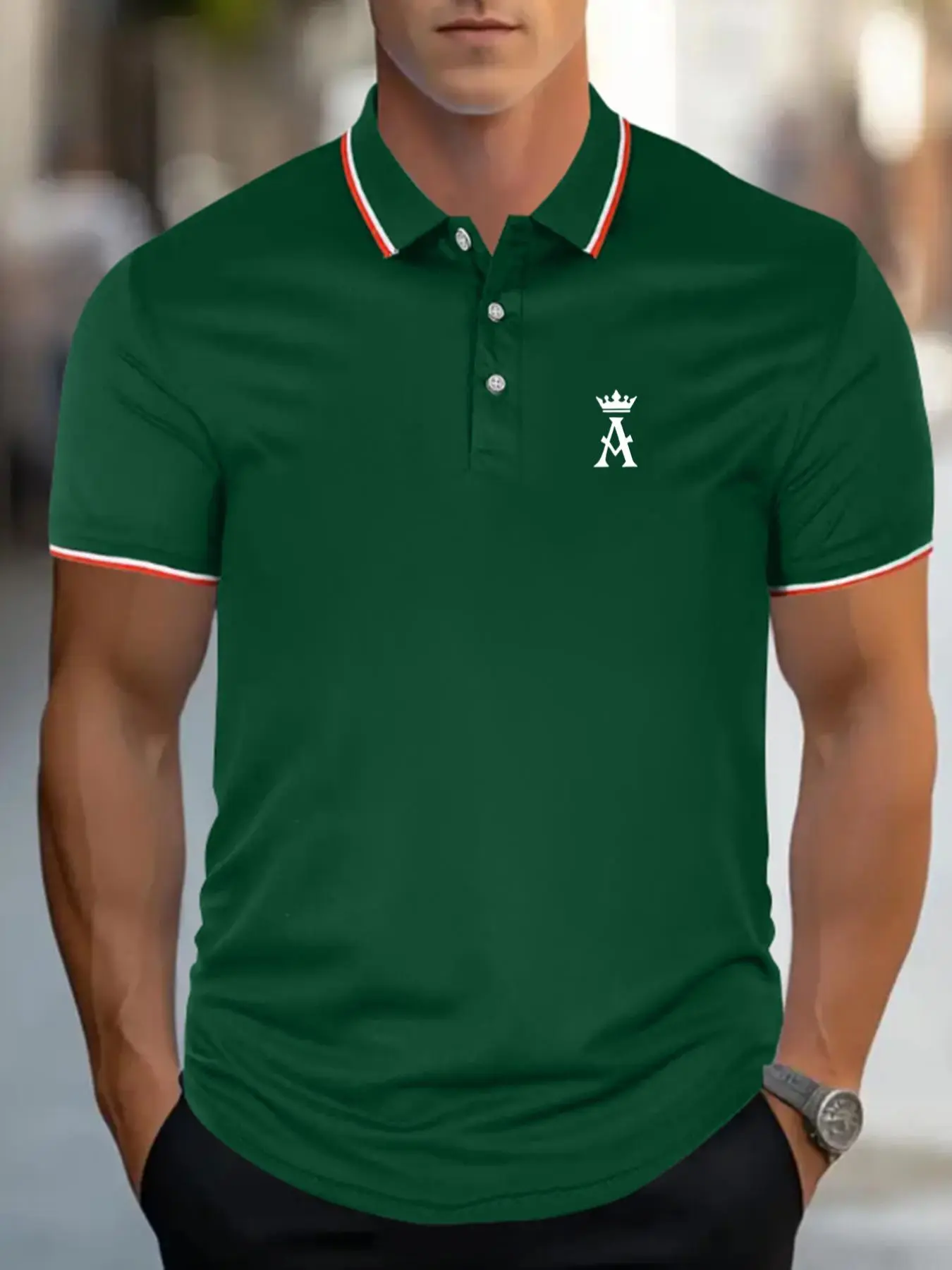 Men's Regular Fit Crown Print Polo Shirt, Casual Breathable Short Sleeve Top for Summer, Fashion Men's Clothes for Daily Wear, Gamis