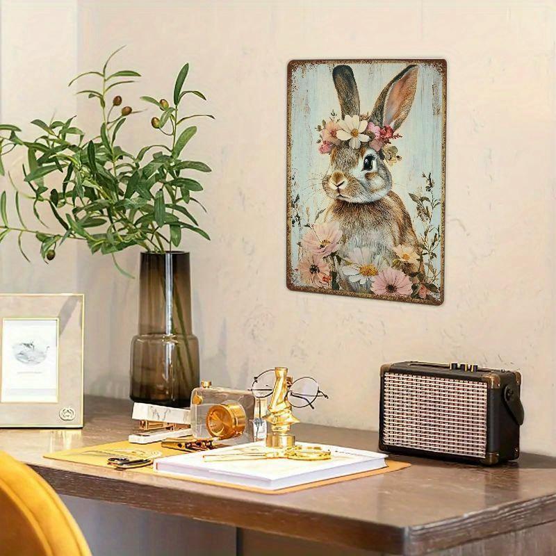 2DYNLLOOFA Vintage Bunny with Floral Wreath Metal Tin Sign, Rustic Iron Wall Art for Home, Garden, Gym, Cafe, Garage 5
