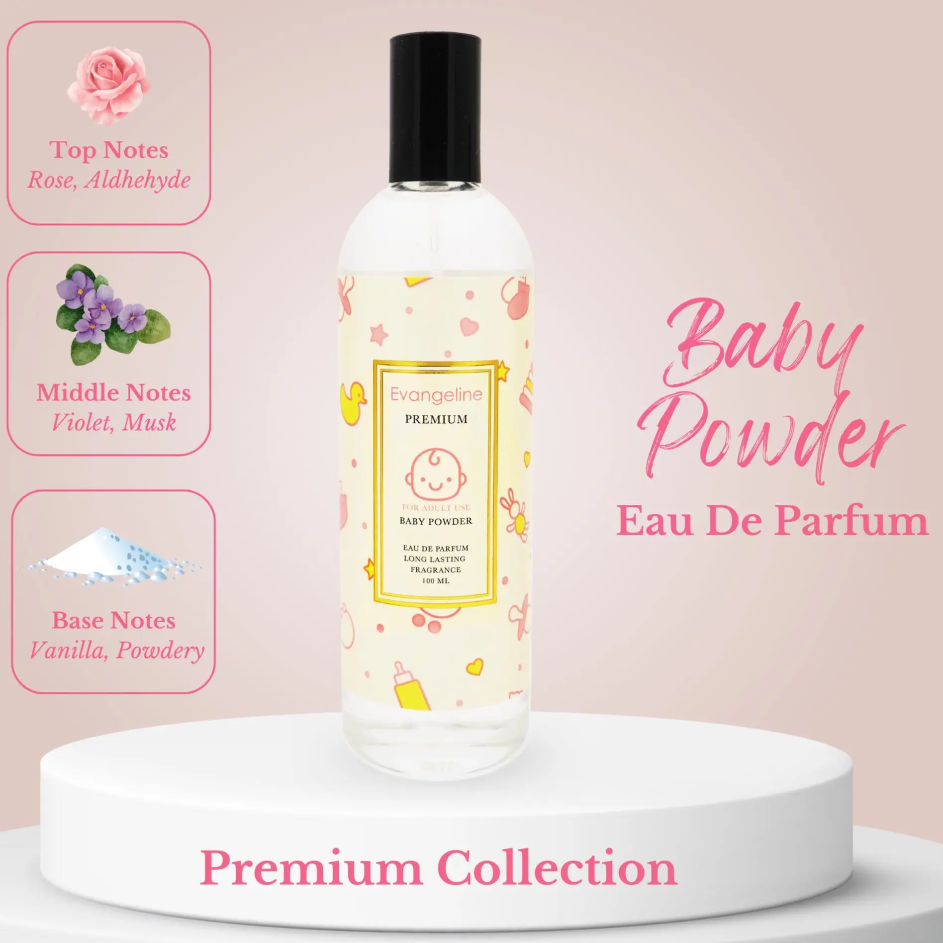 Evangeline Premium 100ml Eau De Parfum Baby Powder Parfum Wanita Evangeline Bedak Bayi