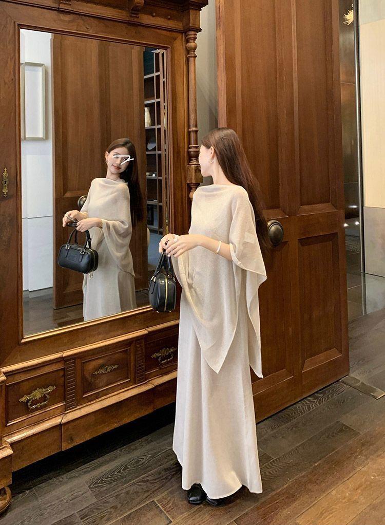 Product Introduction of Váy Hai Dây Thanh Lịch, Phong Cách Pháp, Bộ Hai Mảnh Mùa Xuân Và Mùa Thu, Khăn Choàng Dệt Kim Bất Đối Xứng, Áo Cánh Chống Nắng, Phong Cách Thường Ngày Nữ Women Top 6