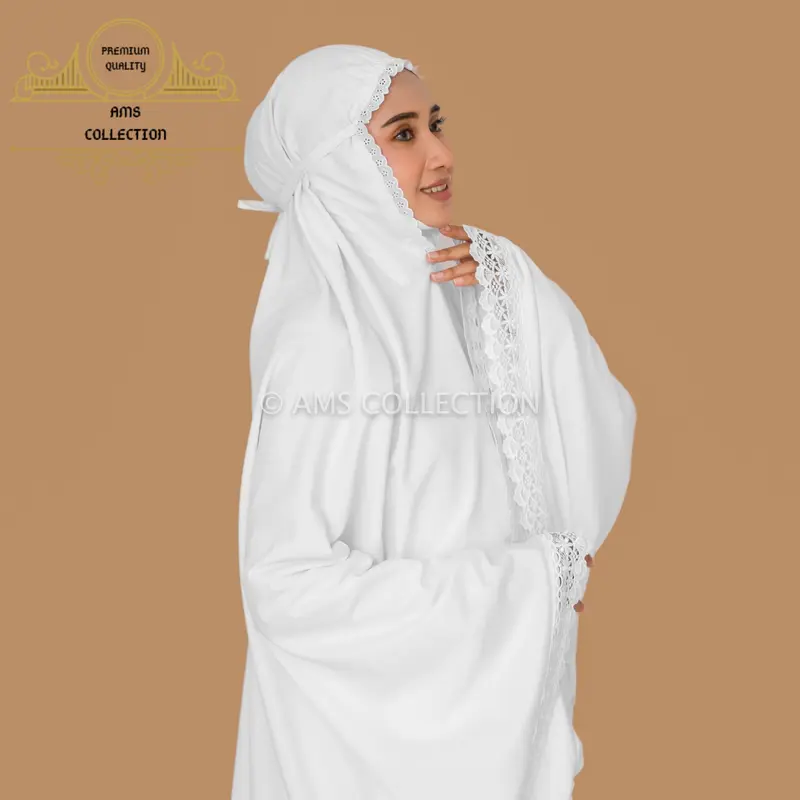 Bergo Umroh Haji Bahan Katun Premium Hijab Jumbo Bersaku Renda Mewah 3