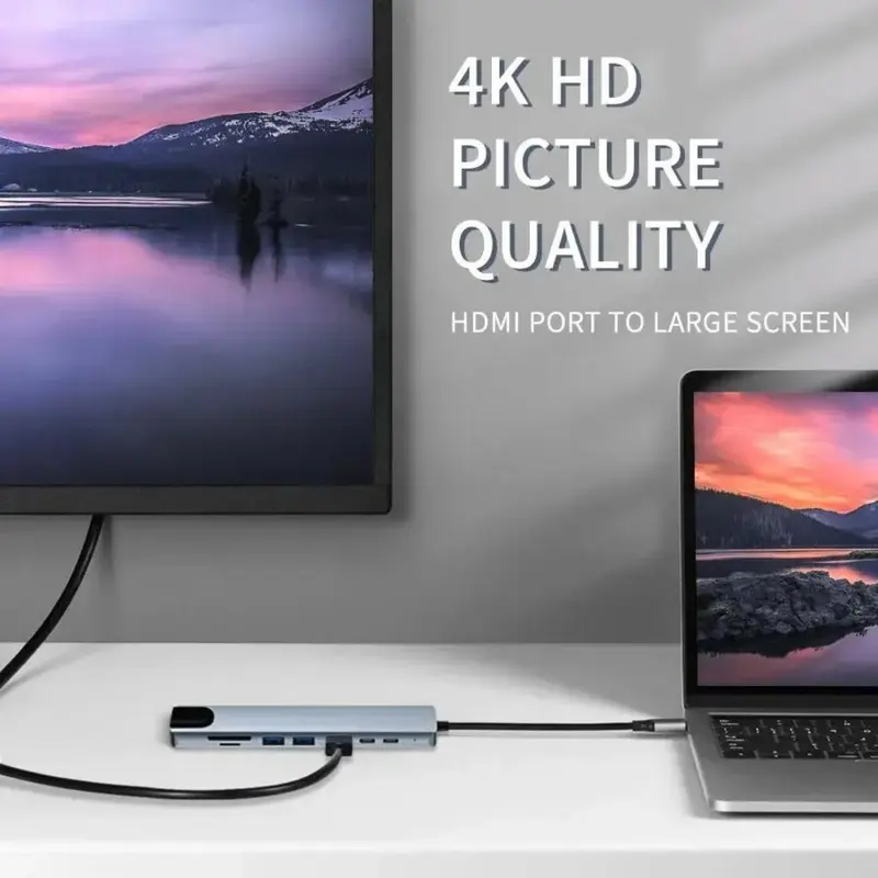 Hub USB C, Bộ Chuyển Đổi 8 Trong 1 Type C 3.1 Sang 4K HDMI, với đầu đọc thẻ RJ45, SD / TF, Sạc Nhanh PD, Tương thích với MacBook, Máy tính xách tay, Máy tính xách tay 8