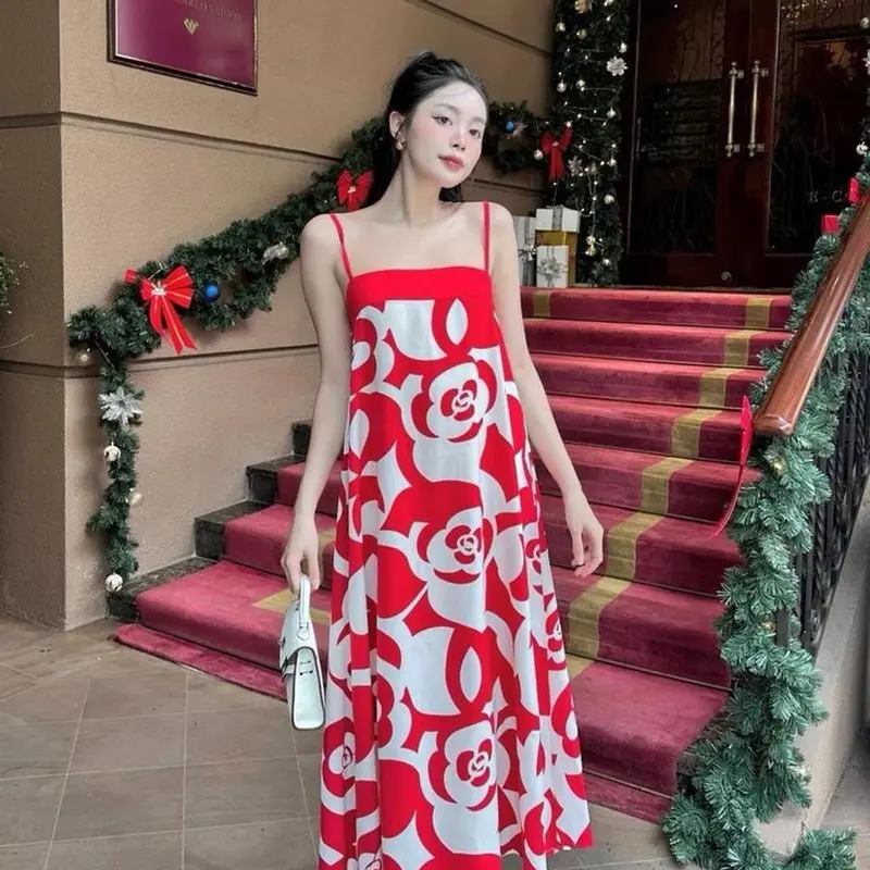 Đầm Yếm Maxi Đi Biển Dáng Suông Dài Hoạ Tiết Hoa Trà Siêu Hot - Chất liệu Mát Thoáng 5