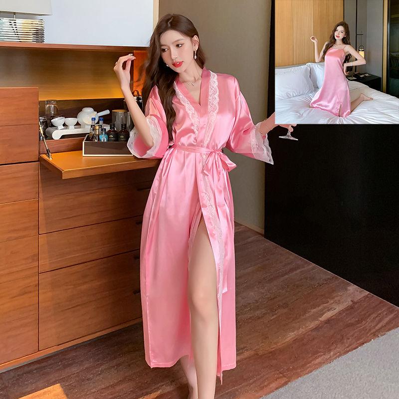 Product Introduction of Spring and Summer Mid-Length Nightgown Pure Sexy Pink Girl Morning Gowns Small Light Luxury High-Grade Pajamas Pink 11
