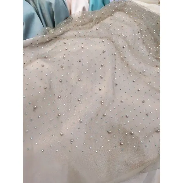 Kain Tile Swarovski Mutiara Payet - Tile Swarovski Premium / Kain Tile Meteran Mewah /Soft Tulle Mutiara Payet Diamond Swaroski/ Kain Tule Tile Brukat Brokat Mewah 7