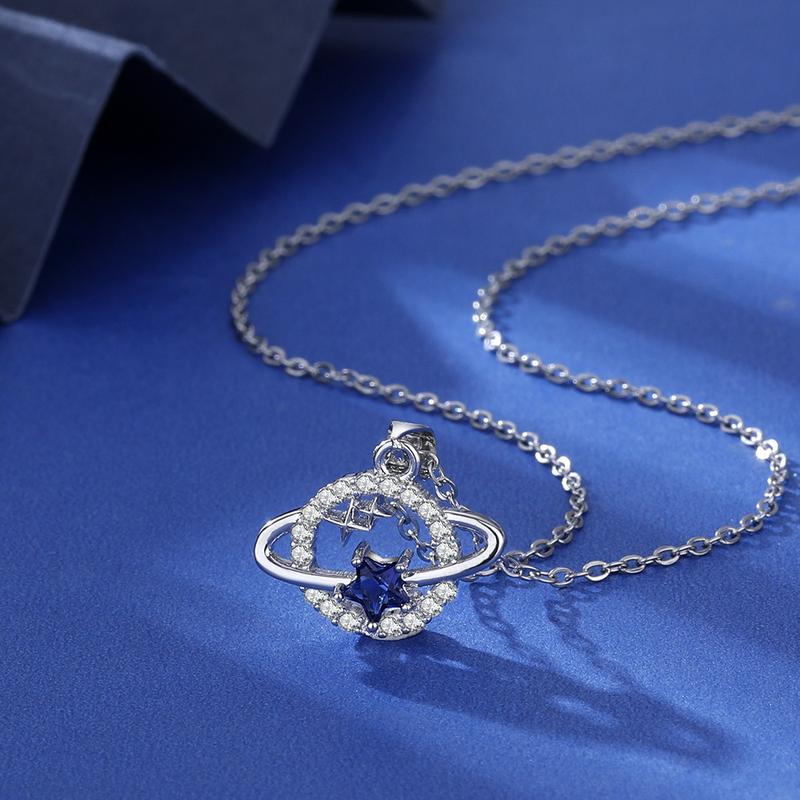 Product Introduction of Blue Planet Necklace Women Planet Sapphire Blue Necklace 2