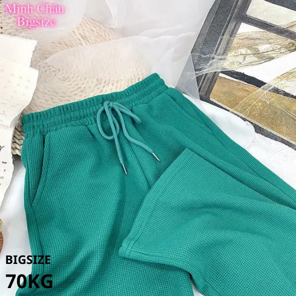 Quần Ống Rộng Nữ  Bigsize Cạp Cao Lưng Chun Dáng Suông Chất Liệu Nỉ Tổ Ong Đi Học Đi Chơi Women Pants 3