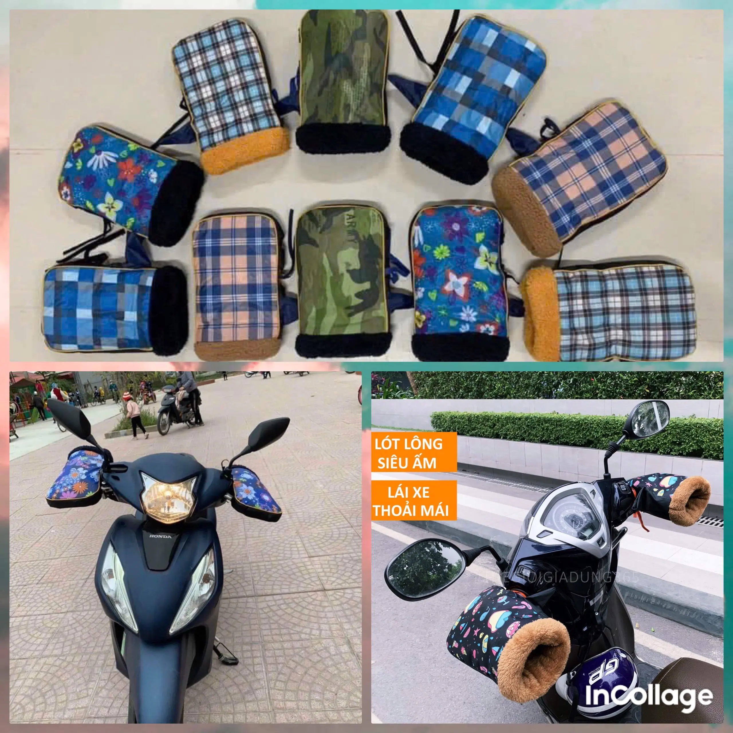 Găng tay phao đi xe máy lót nỉ