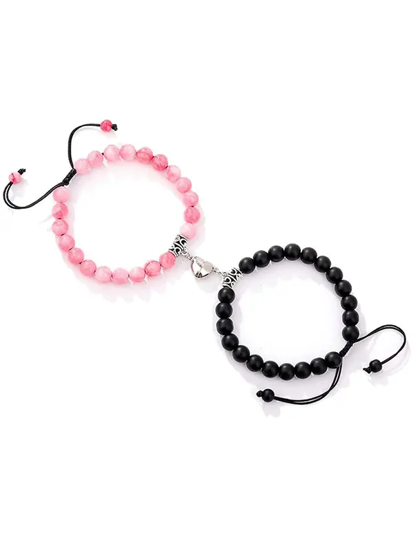 Couple Magnetic Heart Charm Beaded Bracelet, Fashionable Jewelry for Women & Men, Trendy All-match & Exquisite Jewelry for Birthday Gift, Valentine's Day, Gift 0