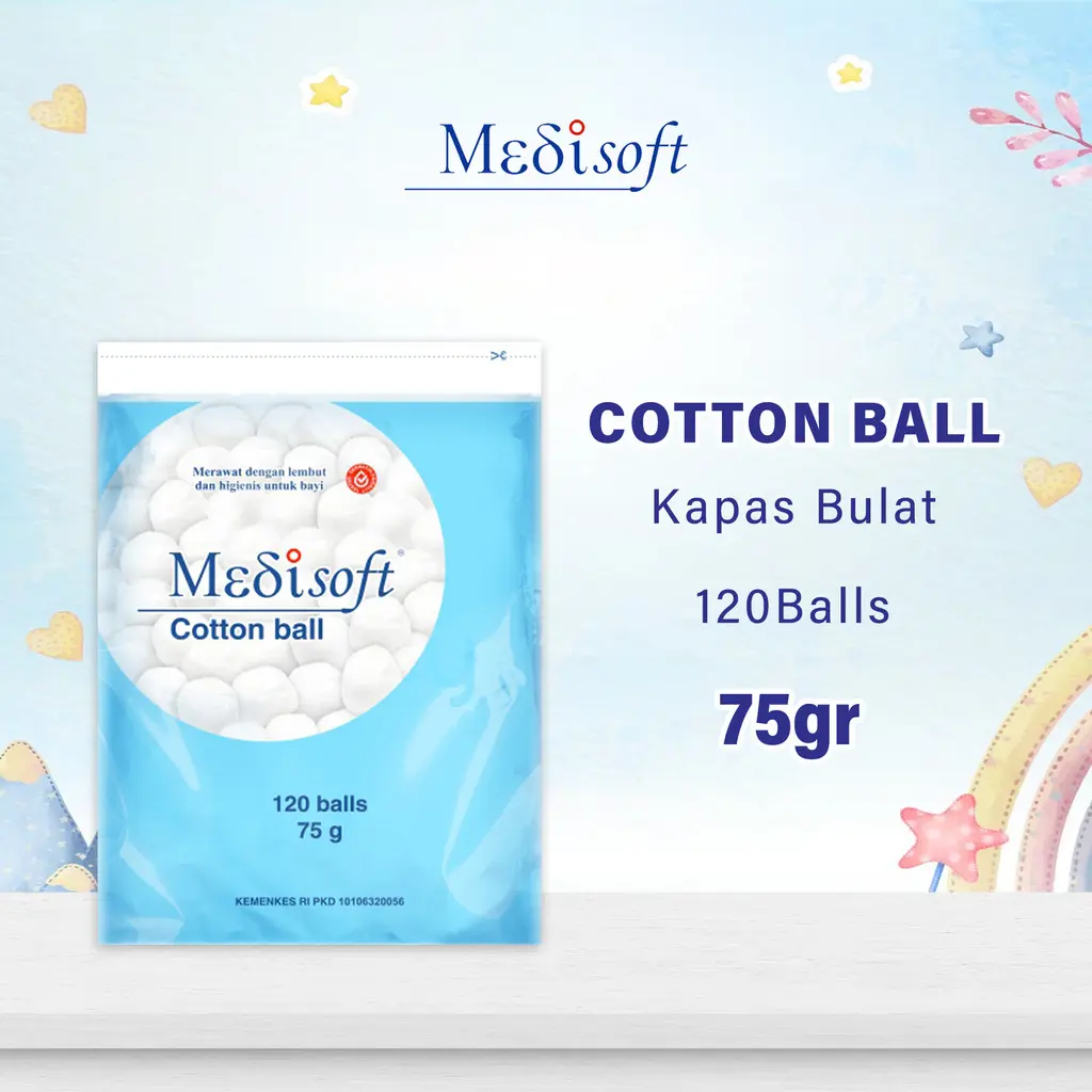 Medisoft Cotton Ball Baby 75gr isi 120 Balls - Kapas Bulat Bayi Lembut - Kapas Bola