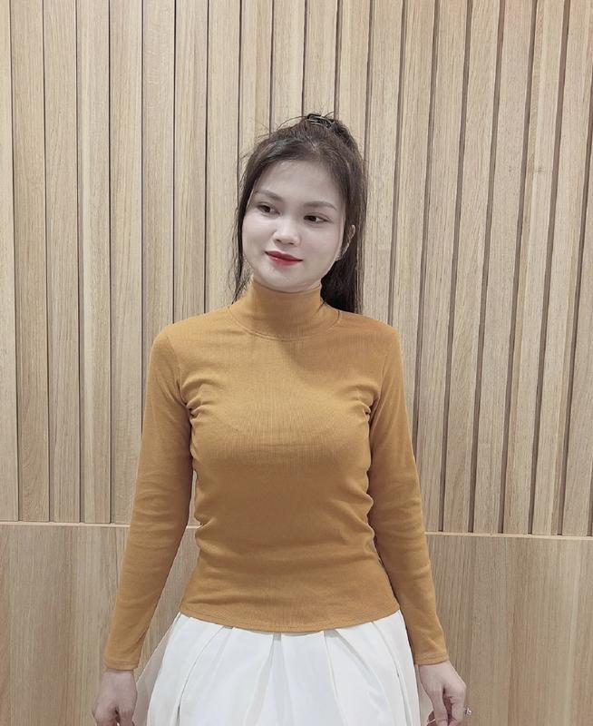 Áo Thun Cổ Lọ, Màu Trơn cho Nữ, Chất Liệu Gân Tăm, Mềm, Thoáng mát