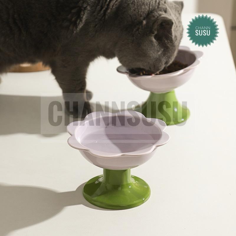 Bát ăn sứ cho thú cưng có chân- Bát ăn hoa xinh sứ chống xước chống gù cho chó mèo thú cưng 1
