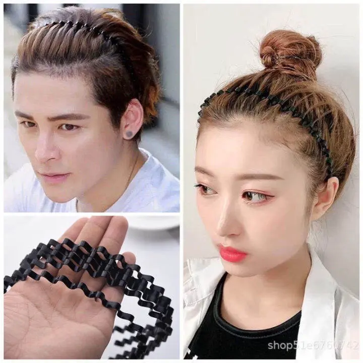 Bando Korea Bentuk Gelombang Zigzag Hitam / Bandana Aksesoris Headband Sirkam Rambut Bahan Besi 5