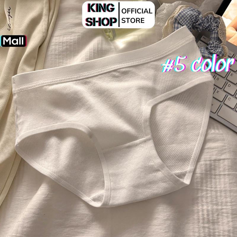 Combo 5 Quần Lót Nữ Cotton Gân Tăm Thoáng Khí Cạp Vừa Lưng Chun Co Giãn Thoải Mái KING SHOP Women Trắng L2416