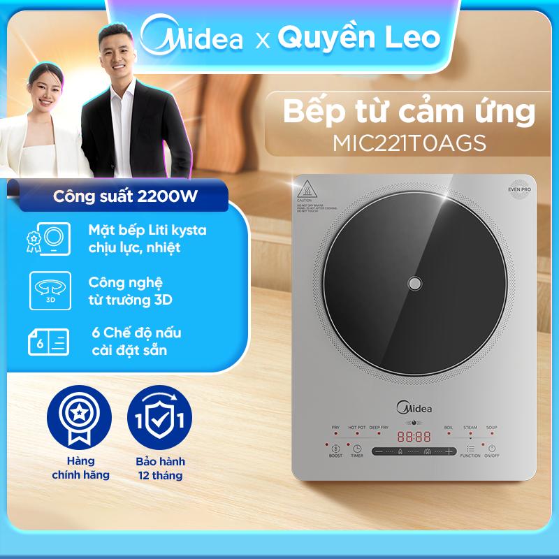 Bếp từ đơn cảm ứng Midea MIC221T0AGS/MIC221T0AGH/MIC221T0AGR - Công suất 2200W, 9 chế độ nấu - Tặng kèm nồi lẩu inox nắp kính