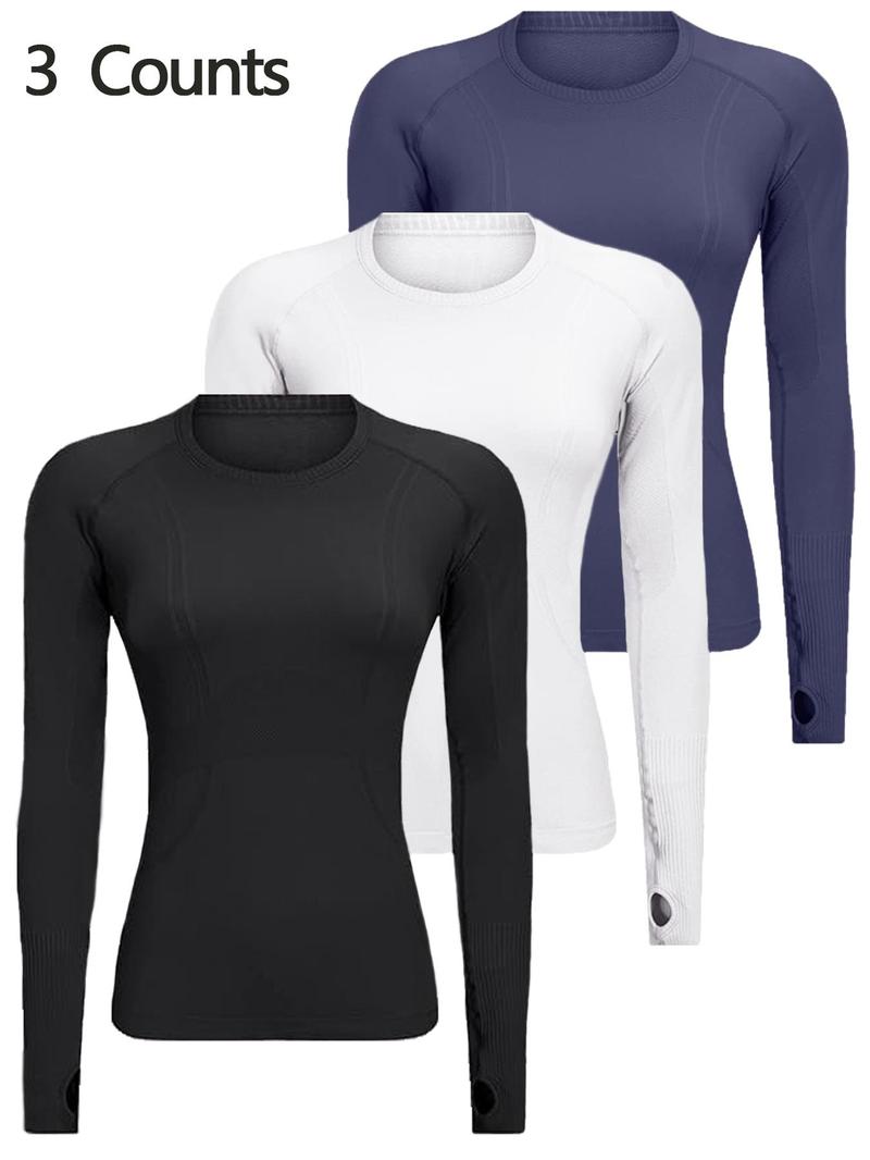 Product Introduction of Women's Solid Raglan Sleeve Sports Tee, Breathable Quick Drying Round Neck Long Sleeve T-shirt for Yoga Gym Workout Running, Ladies Sportswear for Fall & Winter 17
