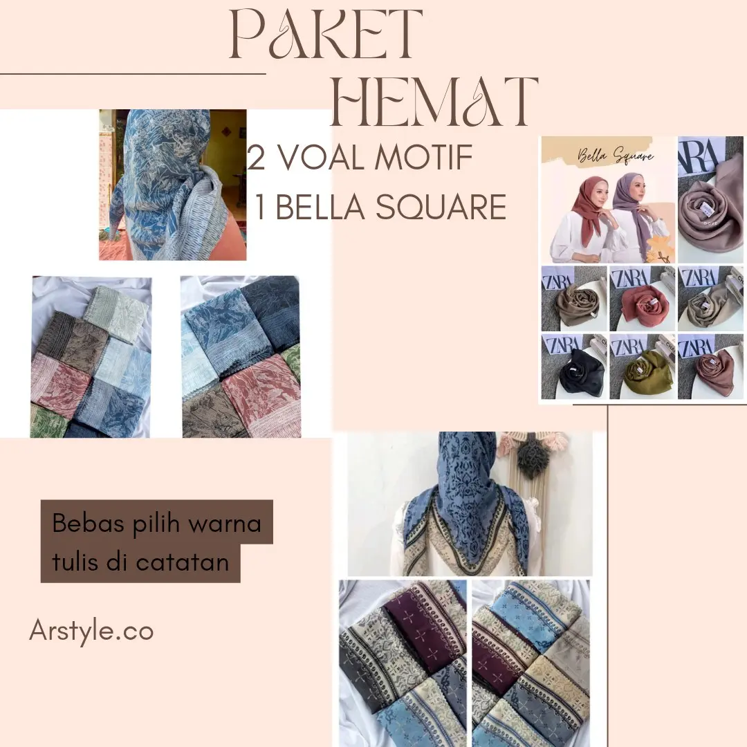 Gratis Ongkir Paket bundling Hemat dapat 3 jilbab (2 Voal motif, 1 Bella square)