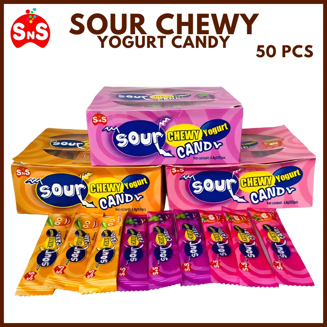 50 Pieces Sour Chewy Yogurt Candy Orange / Strawberry / Grapes Lootbag Party Giveaways Snack Pack