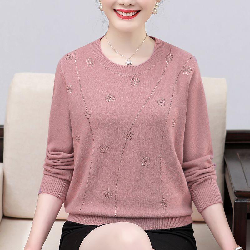 Quần Áo Mùa Xuân Và Mùa Thu Cho Mẹ TRUNG NIÊN, Cao Cấp, Thời Trang, Dài Tay, Áo Len, Dáng Rộng Vừa Vặn, Ngoại Cỡ, Đồ Len, Áo Sơ Mi Lớp Cơ Sở, Dành Cho Nữ 1