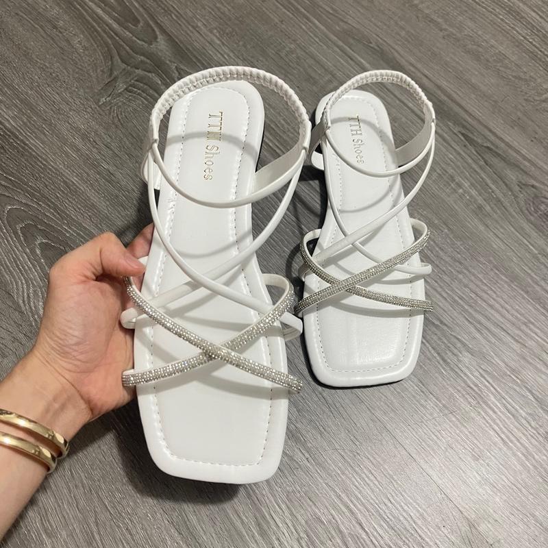 Giày sandal nữ đế bệt mũi vuông quai dây chéo thời trang có bigsize từ 35 đến 46
