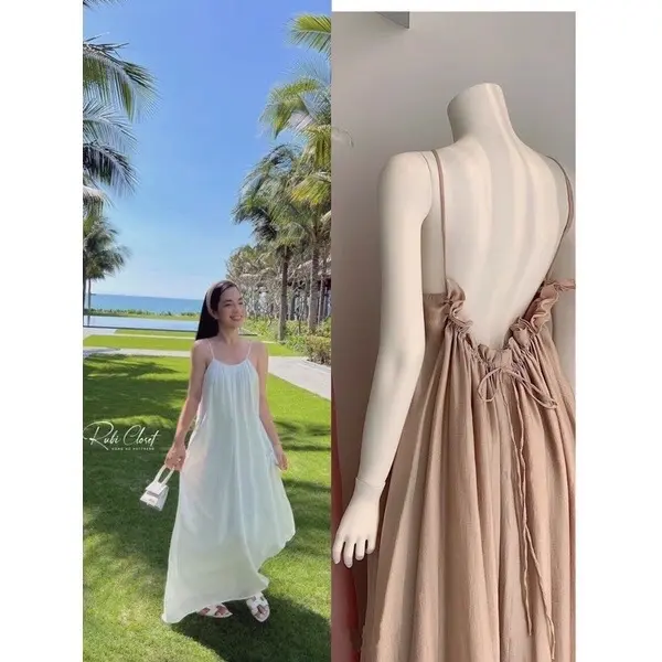 Váy Đầm MaXi Cổ Dúm Dây Rút lưng