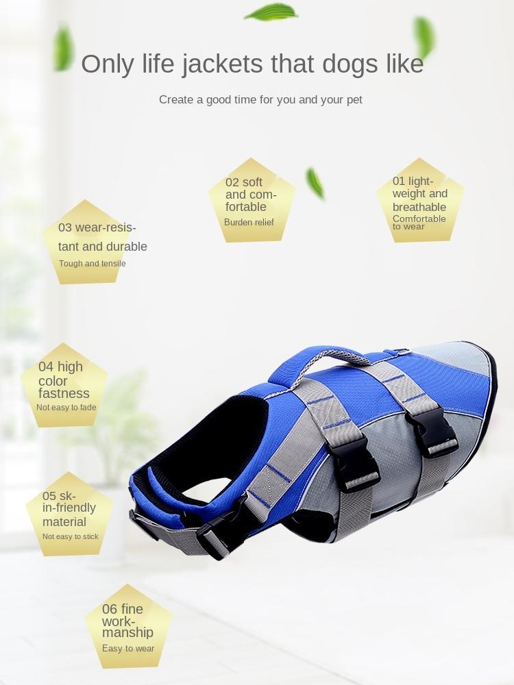 Product Introduction of Pet Life Jacket Safety & Style  Pet Swimsuit Pet Chest Harness Traction Rope  for Water Adventures 2