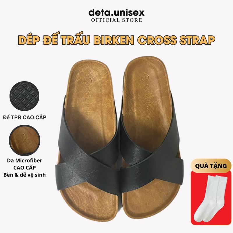 Dép đế trấu quai chéo chữ X Biken Nam Nữ phong cách tối giản Detaunisex - DETA23 Đế Bằng DéP Đế Bằng DéP Leather dép  nam