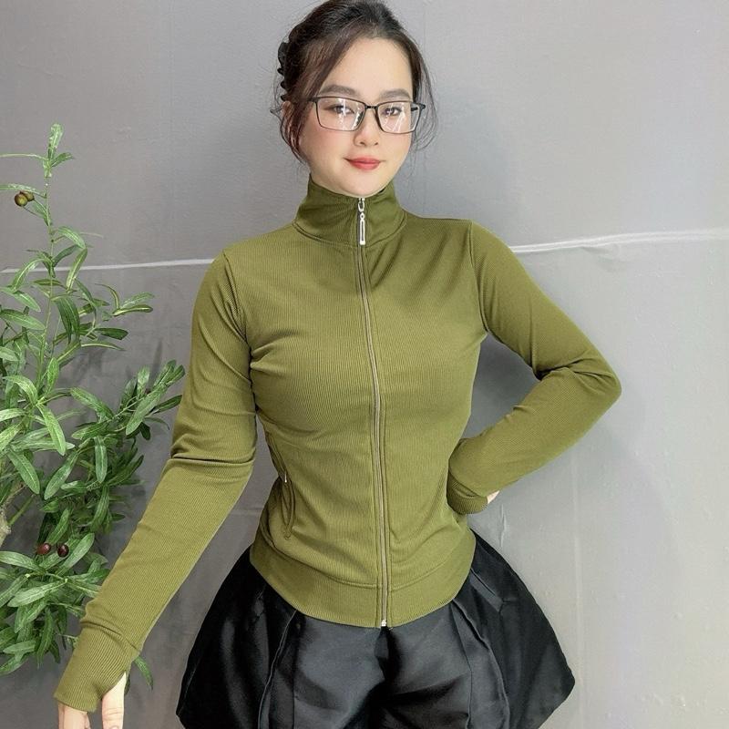 (40-66kg) ÁO KHOÁC TĂM LẠNH CỔ LỌ PHOM ÔM DÁNG NGẮN, Chất Thun Tăm Lạnh, áo khoác 4 túi Nữ Women (Muốn mặc rộng tăng size)