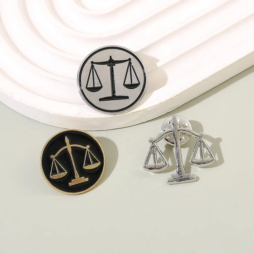 Cross-Border Minimalist Justice Scale Brooch Metal Libra Maintain ...