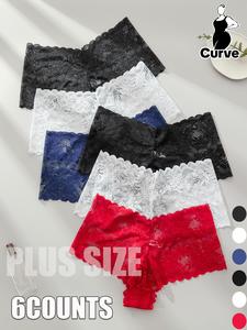 【Plus Size】 Floral Lace Panty, Soft Comfy Breathable Knicker for Daily Wear, Women's Underwear for All Seasons